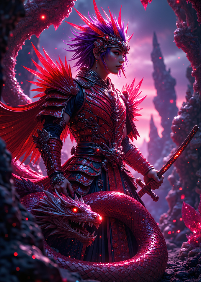 Red Dragon Warrior with Sword