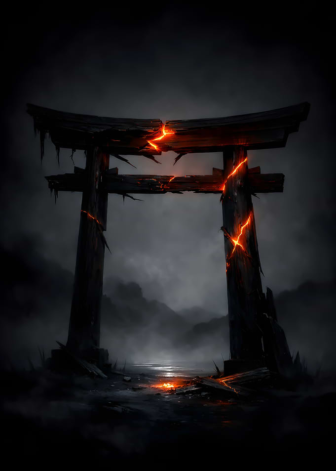 Torii Gate with Fiery Cracks
