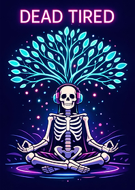Dead Tired Meditating Skeleton with Headphones
