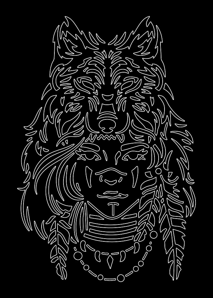 Wolf and Woman Line Art