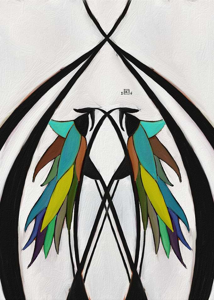 Abstract Colorful Wings with Black Lines