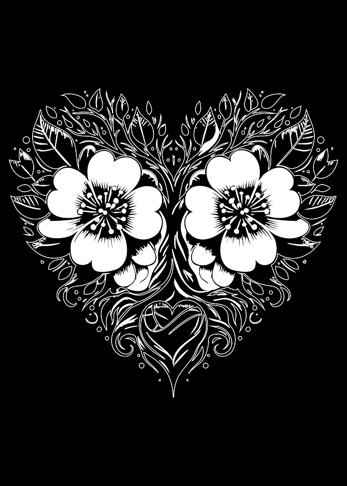 Floral Heart Black and White Design