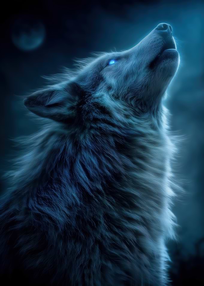 Howling Wolf in Moonlight