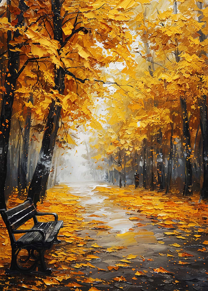 Autumn Park Bench Oil Painting