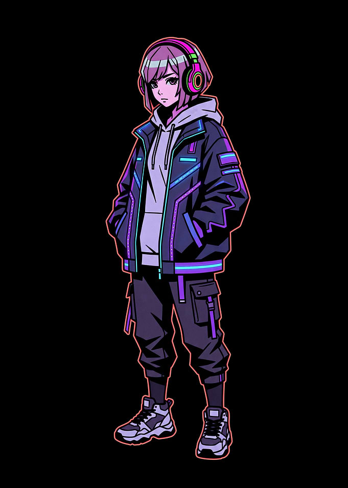 Anime Girl with Neon Jacket