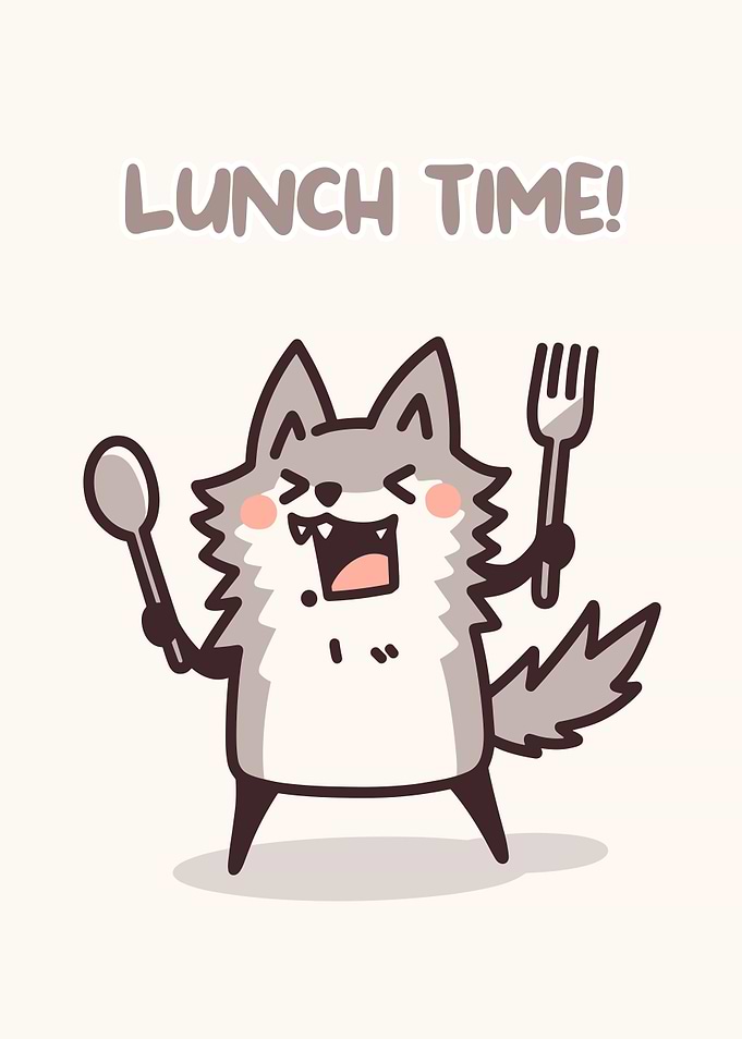 Cartoon Wolf Lunch Time Illustration