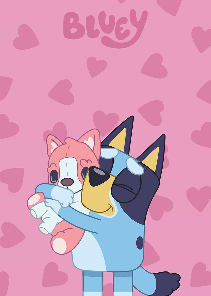 Bluey Hugging a Stuffed Animal