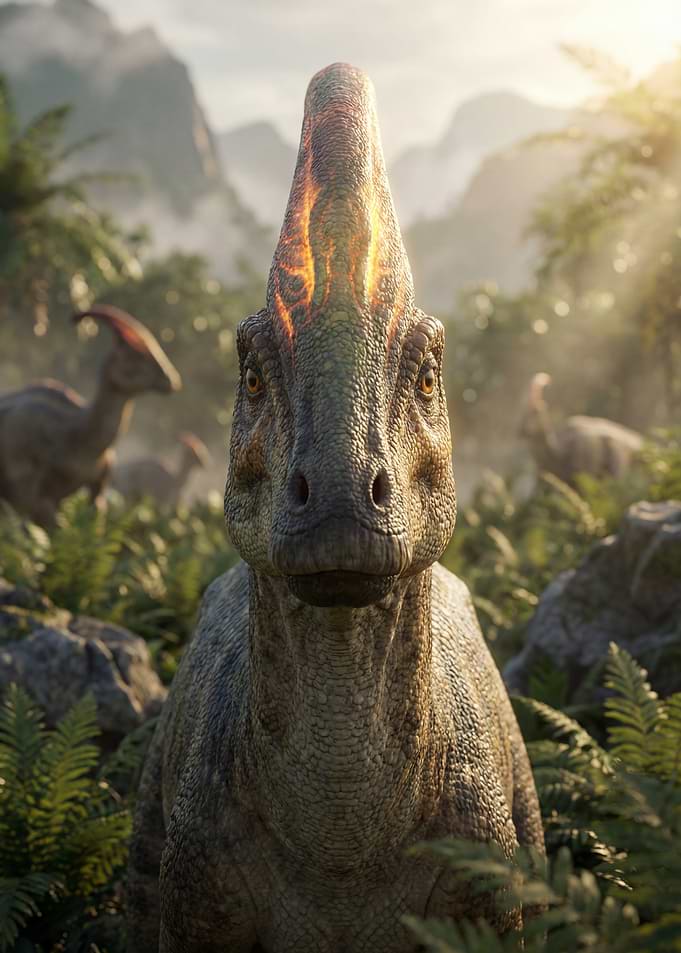 Dinosaur Portrait in Lush Jungle Setting