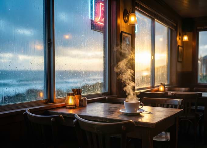 Coffee by the rainy window