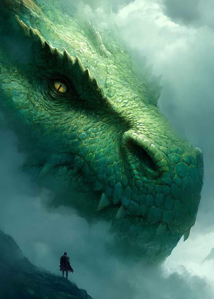 Green Dragon and Lone Figure