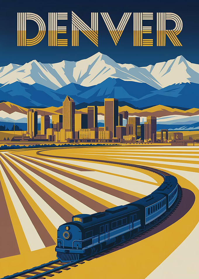 Denver Travel Poster with Train