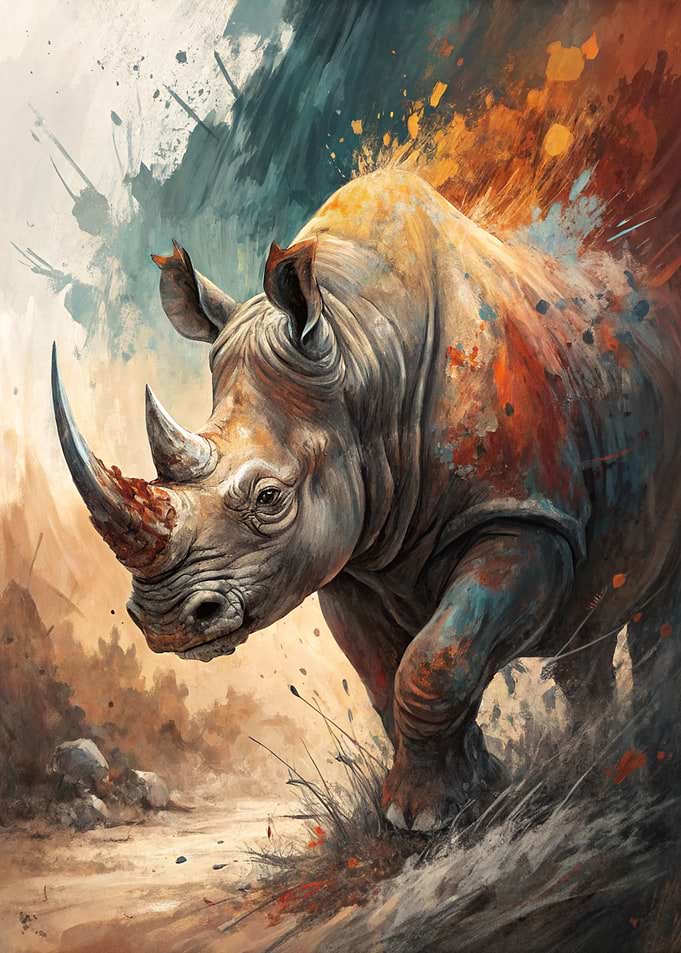 Watercolor Rhino Portrait