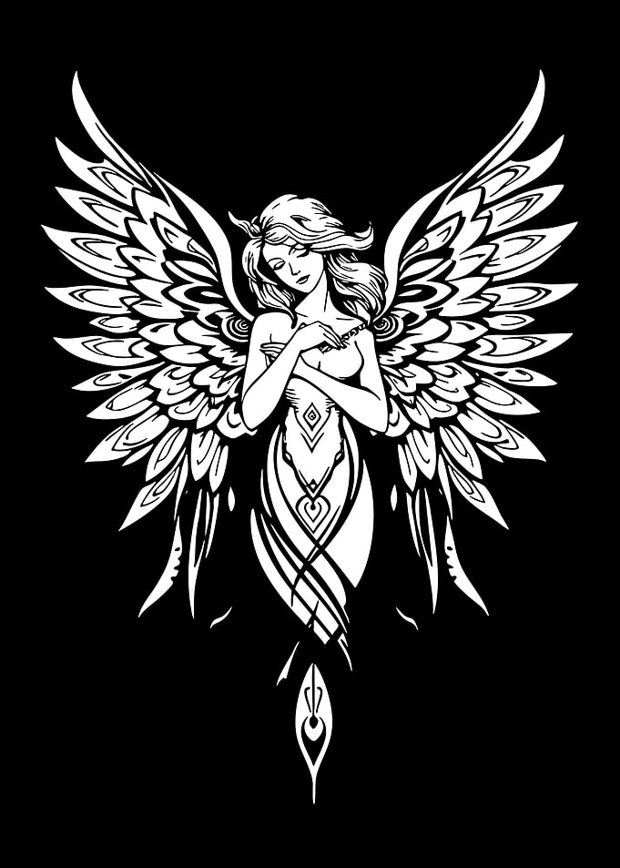 Angel with Wings Black and White