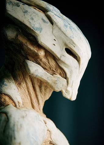 Alien bust sculpture, detailed texture