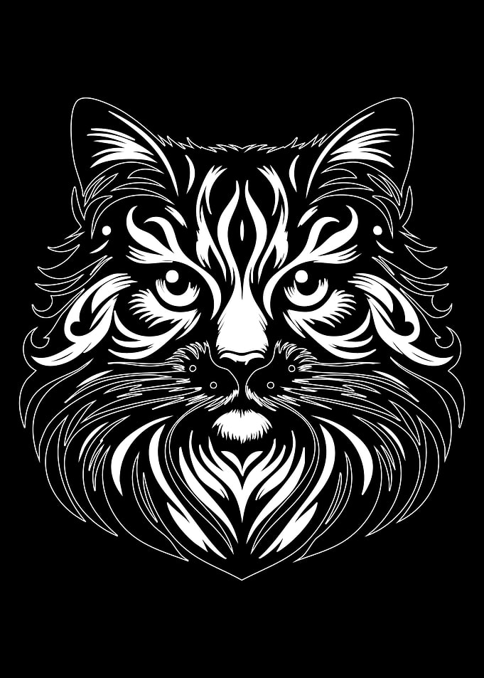 Abstract White Cat Head on Black