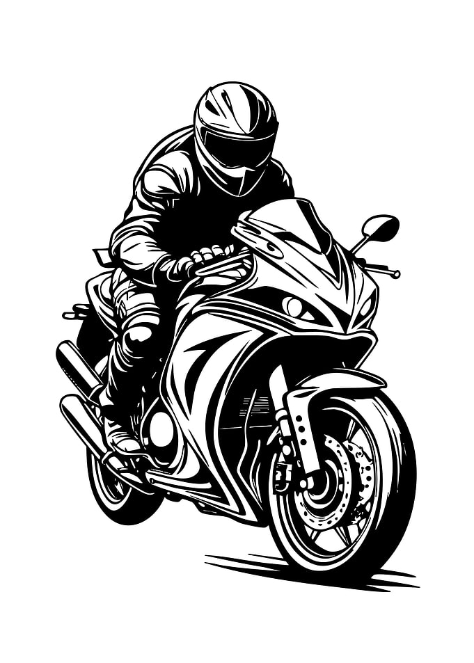Motorcycle Rider Black and White Illustration