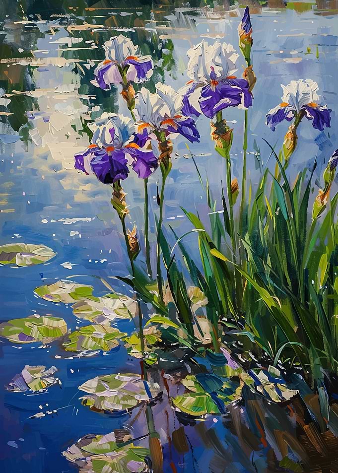 Irises by the Water Painting