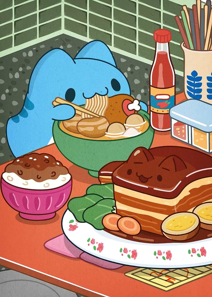 Cartoon Cat Feast