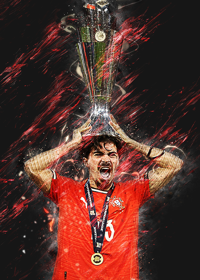 Soccer Player Celebrating with Trophy