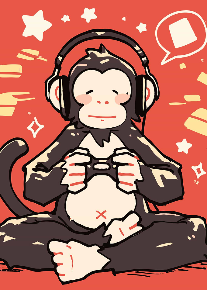Monkey Gamer with Headphones Illustration