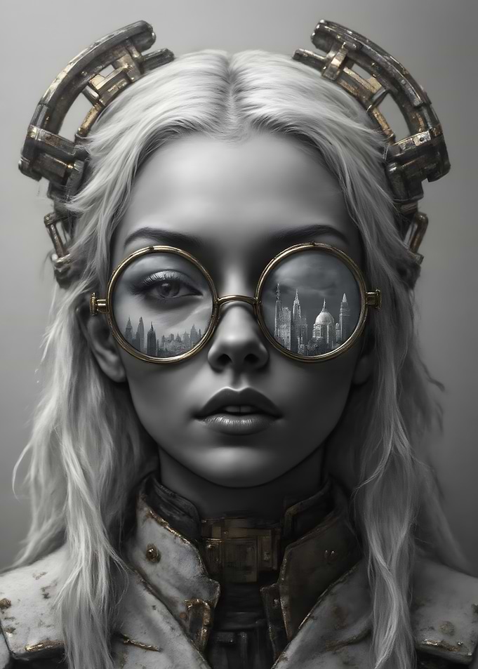 Steampunk Girl with Cityscape Glasses