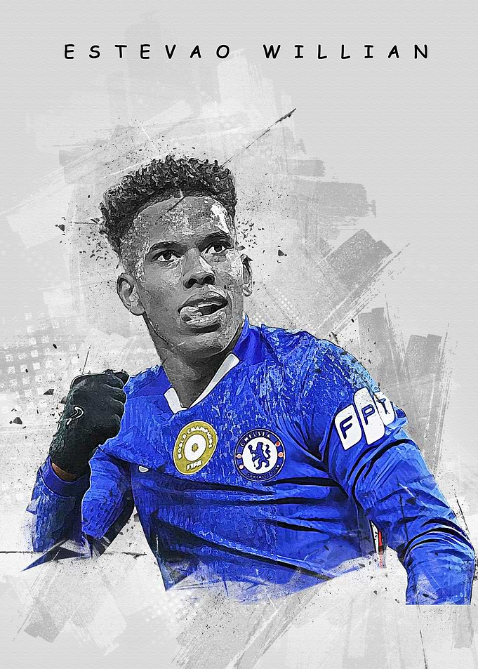 Estevao Willian portrait in Chelsea jersey