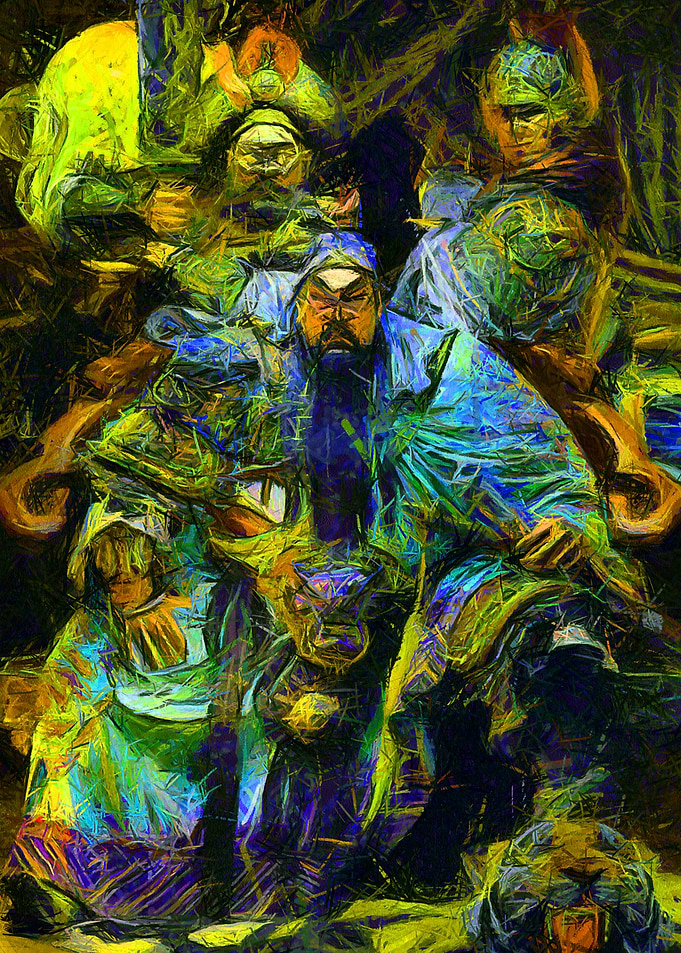 Abstract Group Portrait with Blue and Green