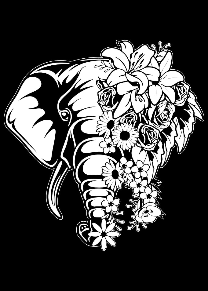 Elephant with Floral Crown Illustration