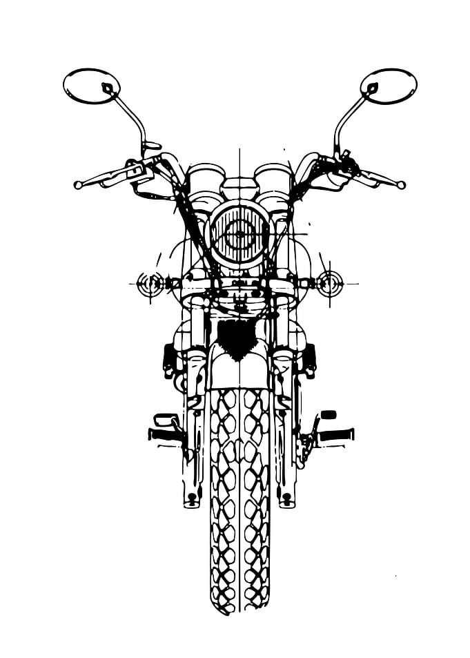 Motorcycle Blueprint Front View Black and White