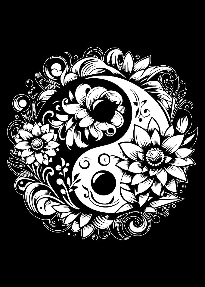 Yin Yang Floral Black and White