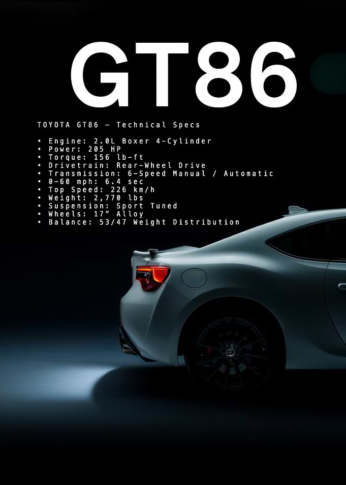 Toyota GT86 Technical Specs Poster