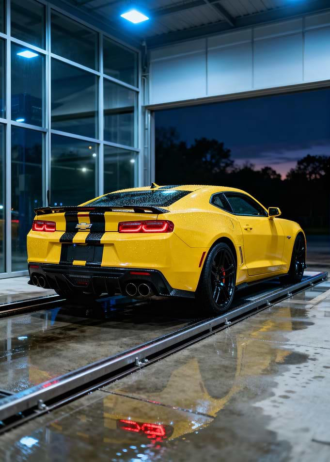 Yellow Chevrolet Camaro ZL1 Car Wash