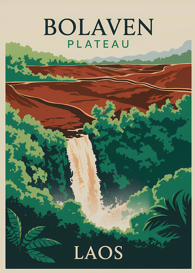 Bolaven Plateau Laos Travel Poster