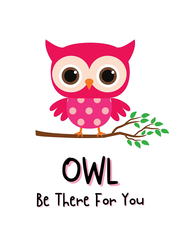 Cute Pink Owl on Branch Illustration