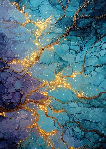 Abstract Blue and Gold Veined Pattern