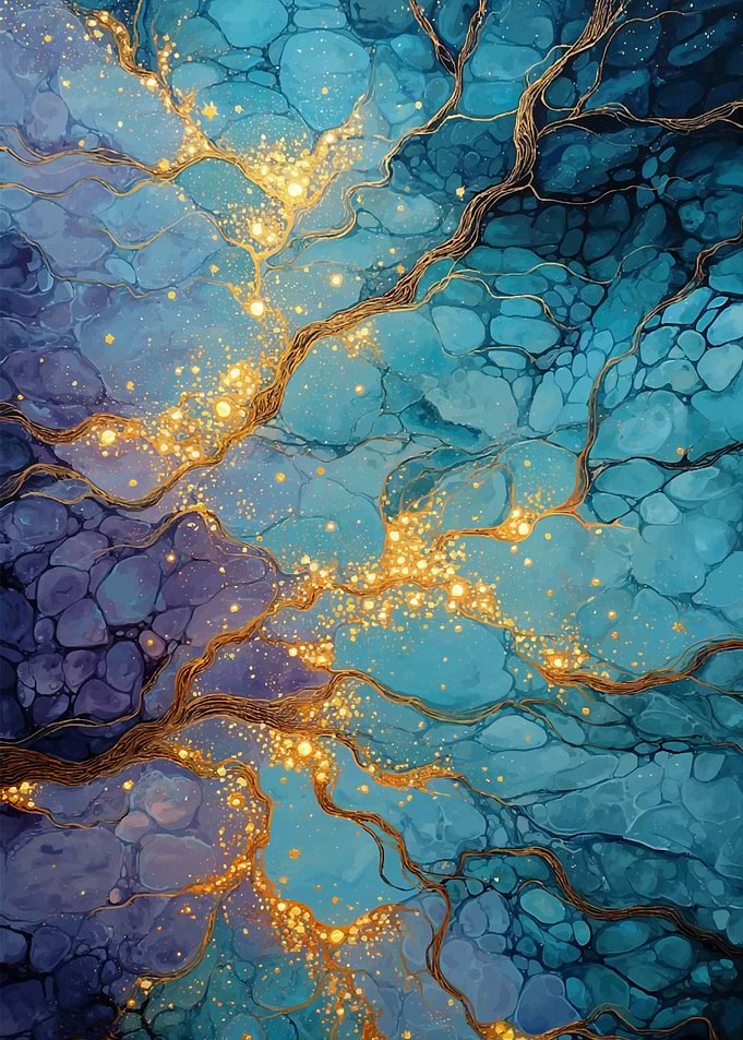 Abstract Blue and Gold Veined Pattern