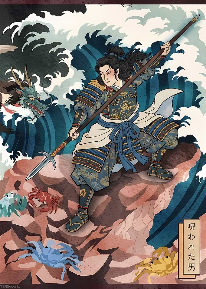 Samurai Warrior with Dragon and Crabs