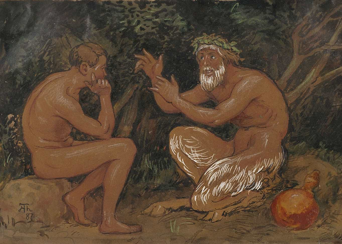 Satyr and Man in Forest Scene