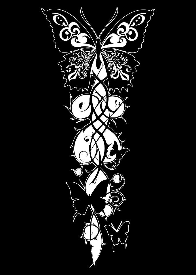Butterfly and Vines Black and White Art