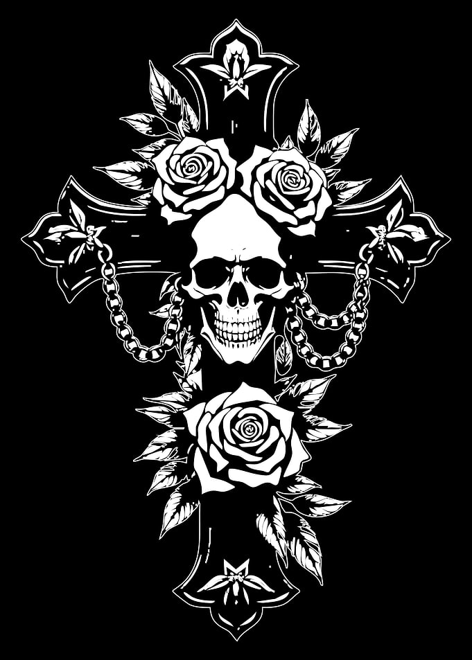Skull, Roses, and Cross Illustration