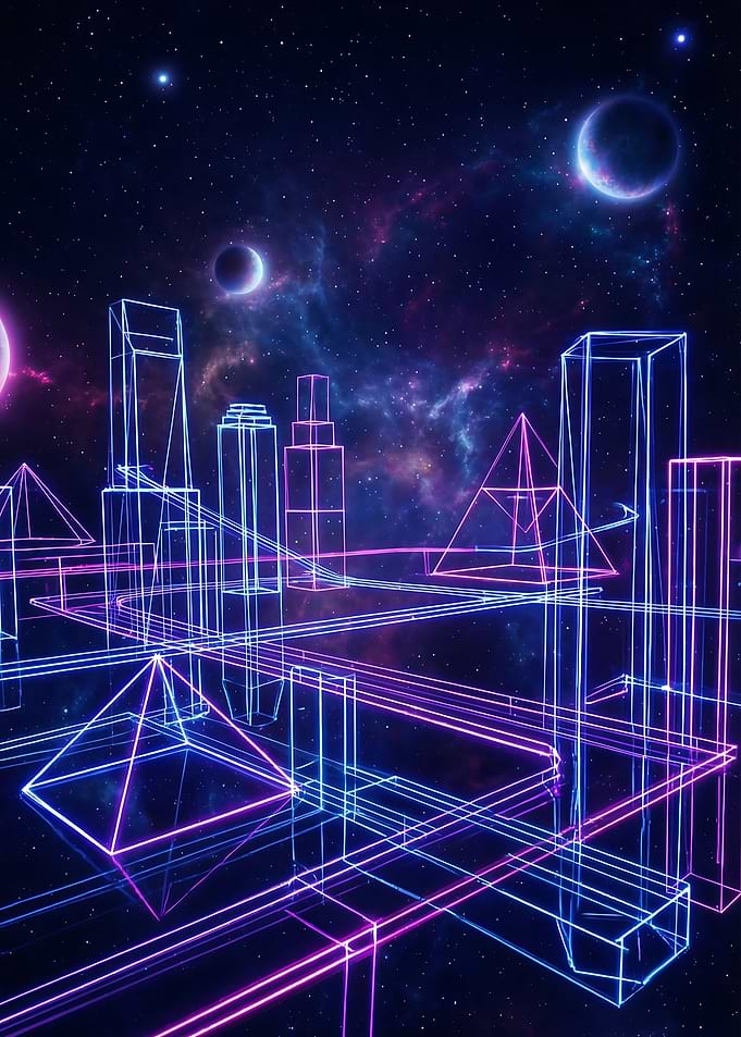 Neon Grid Geometric Galactic Metropolis
