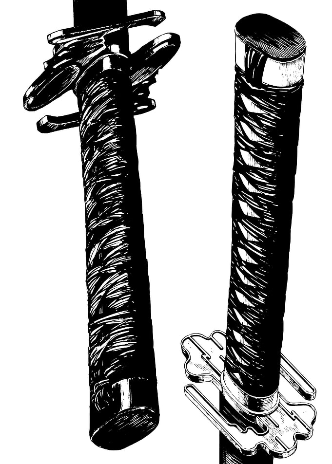 Katana Handles Black and White Illustration