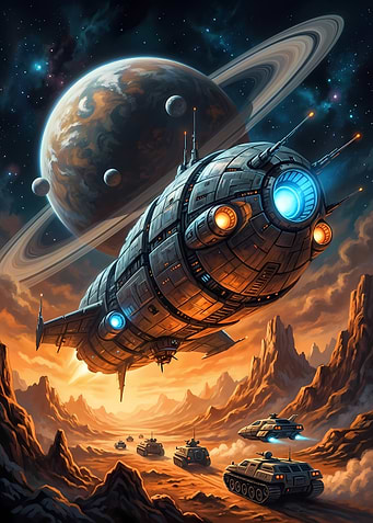 Futuristic Spaceship over Desert Landscape