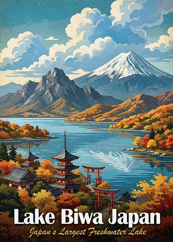 Lake Biwa Japan Vintage Travel Poster