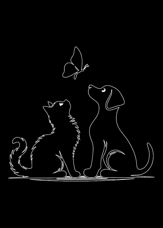 Cat, Dog, and Butterfly Line Art