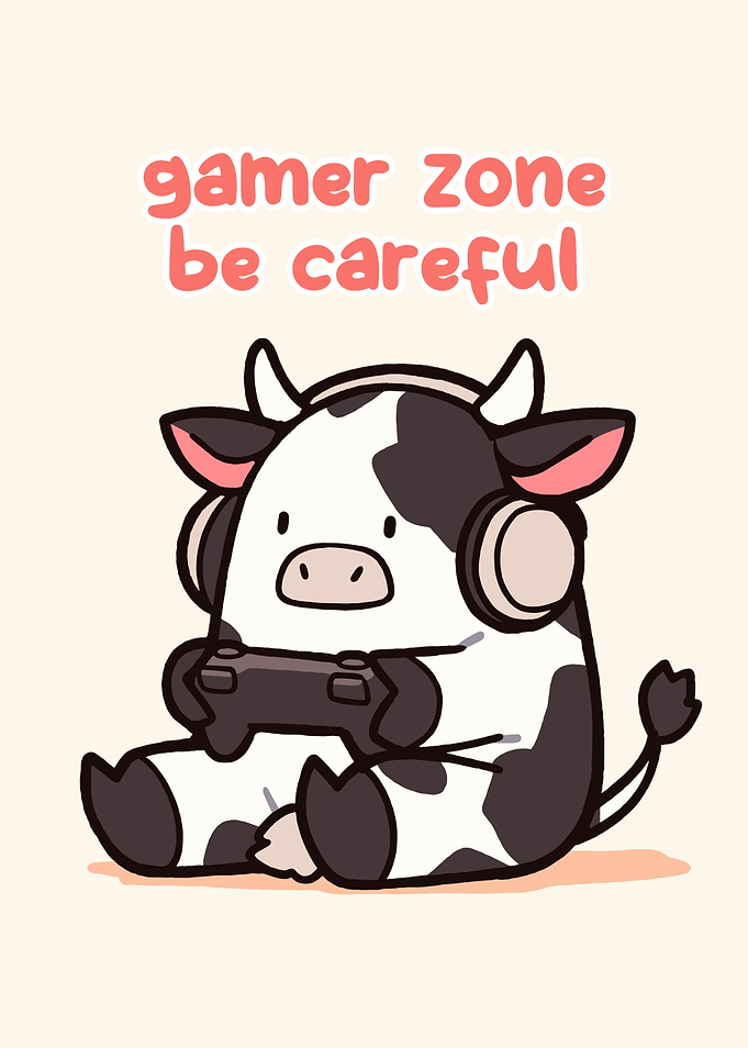 Gamer Zone Cow Cartoon