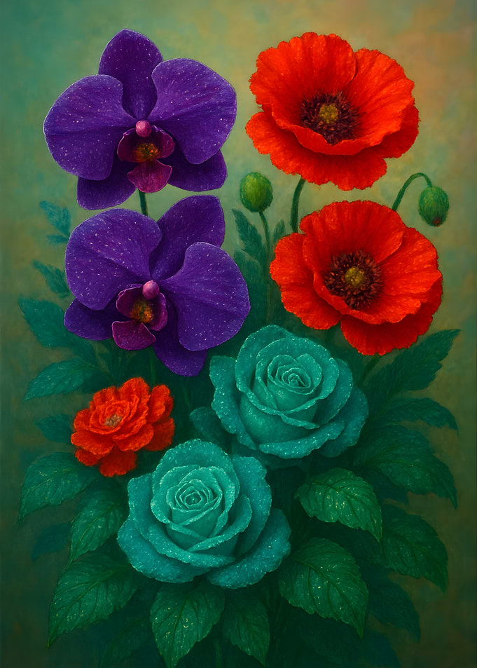 Floral Arrangement with Orchids, Poppies, and Roses