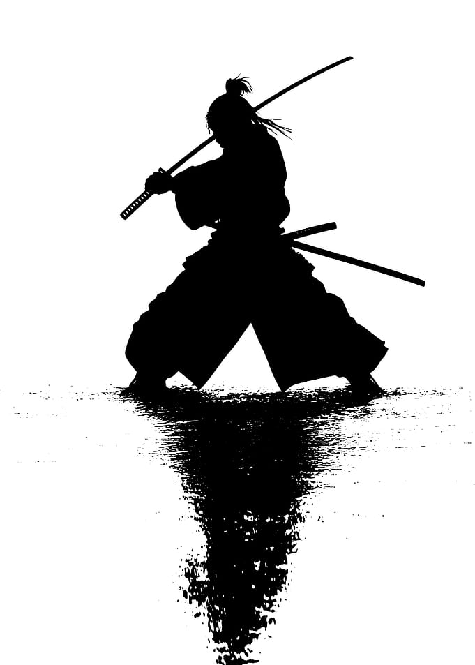 Samurai Silhouette with Sword Reflection