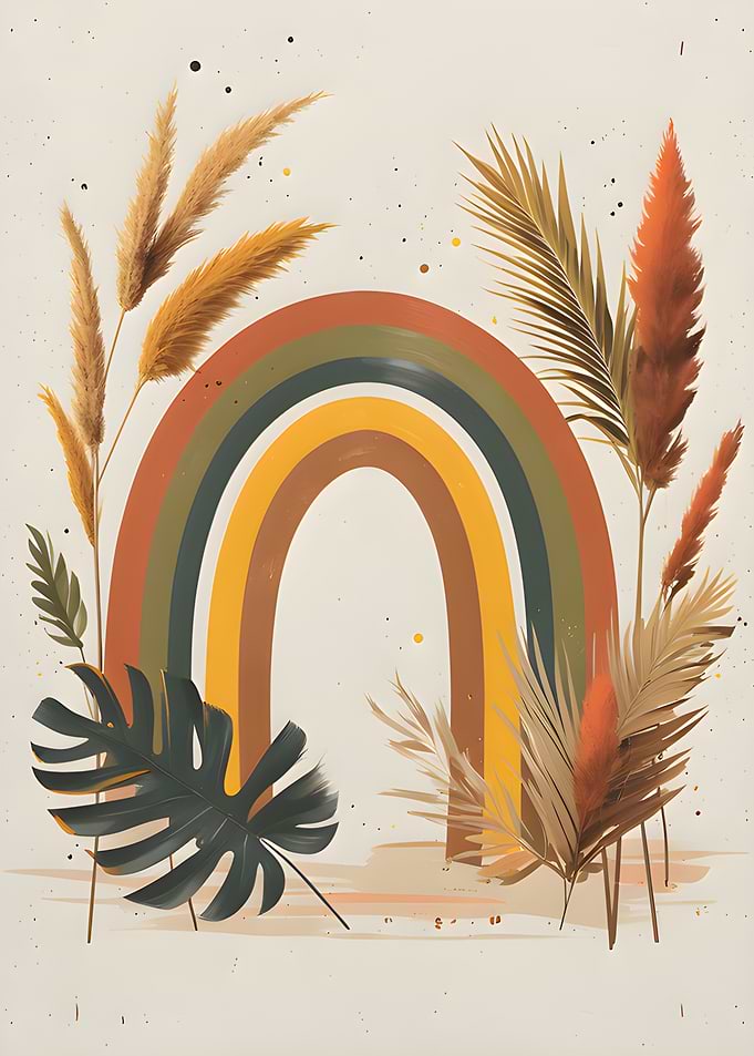Boho Rainbow with Plants Illustration