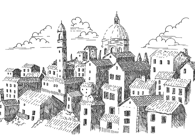 Black and White Cityscape Sketch